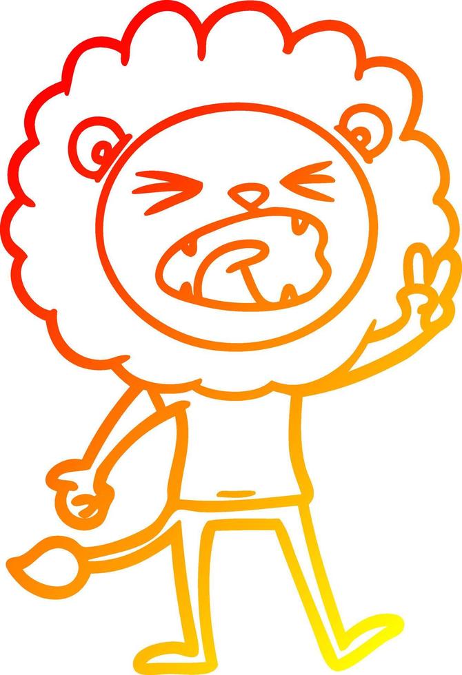 warm gradient line drawing cartoon lion giving peac sign vector
