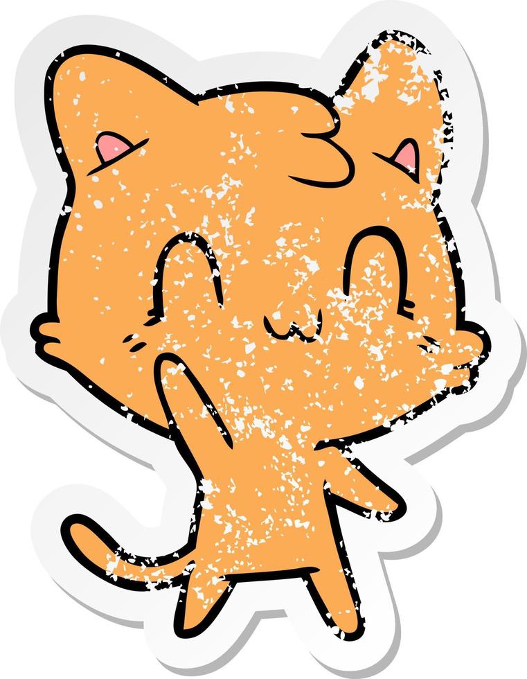 distressed sticker of a cartoon happy cat vector