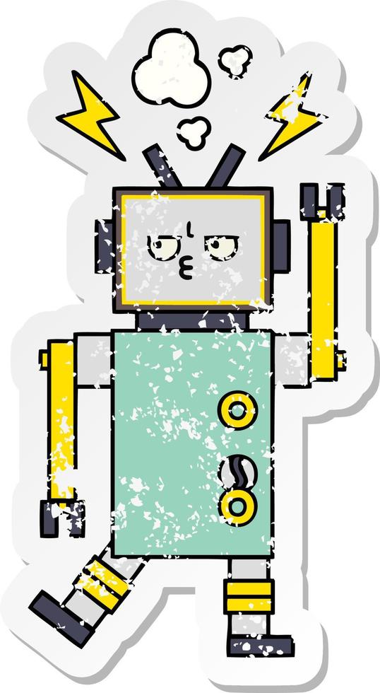 distressed sticker of a cute cartoon robot vector