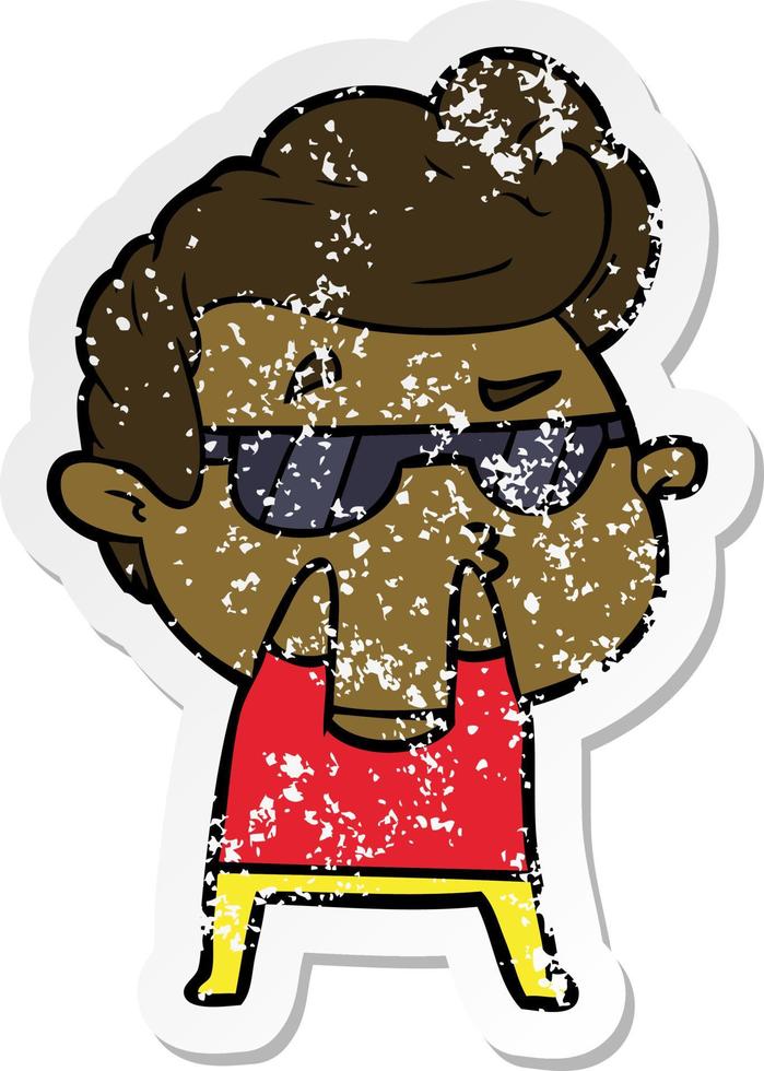 distressed sticker of a cartoon cool guy vector