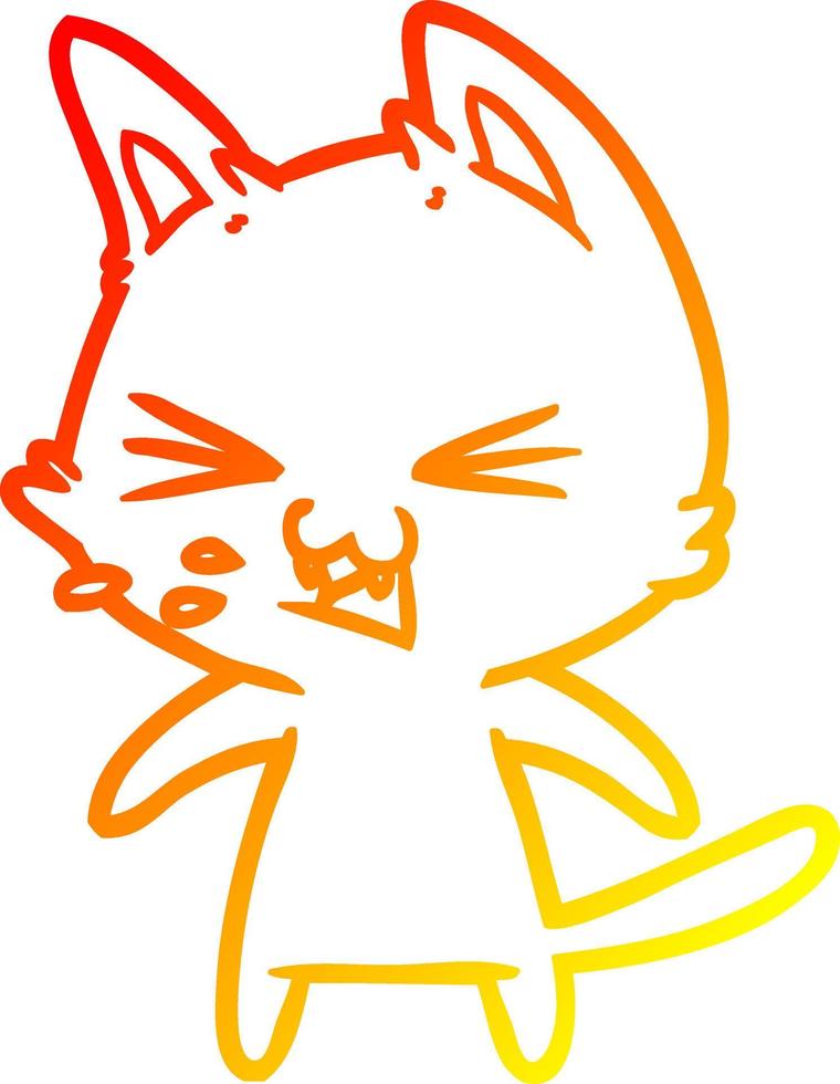 warm gradient line drawing cartoon cat hissing vector