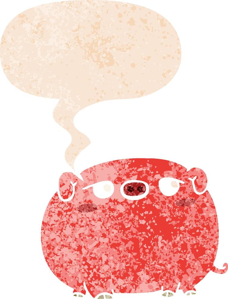 cute cartoon pig and speech bubble in retro textured style vector