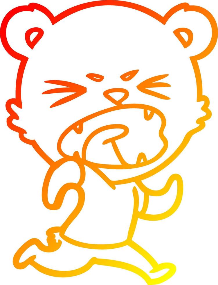 warm gradient line drawing angry cartoon bear running vector