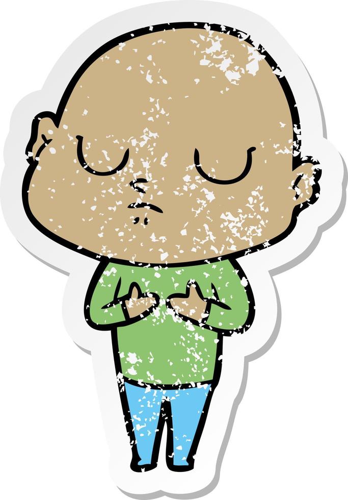 distressed sticker of a cartoon bald man vector