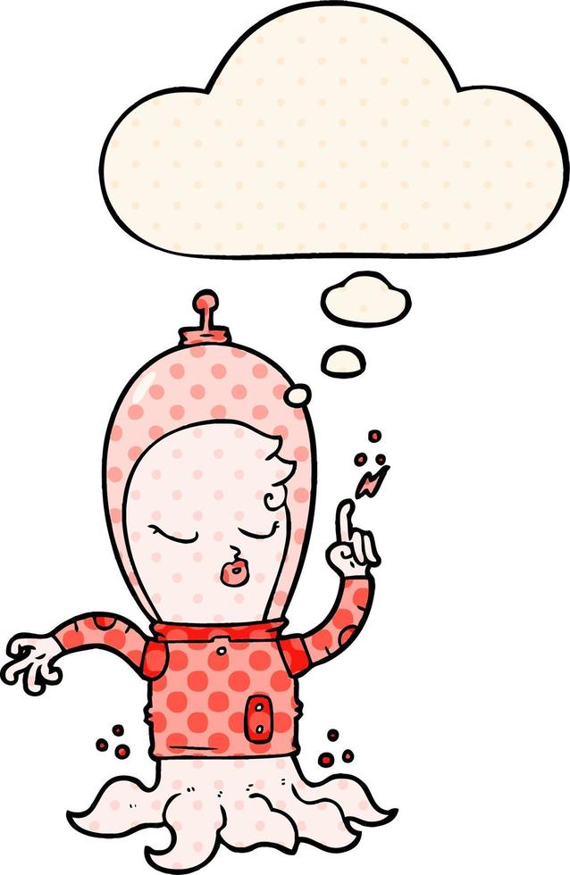 cute cartoon alien and thought bubble in comic book style vector