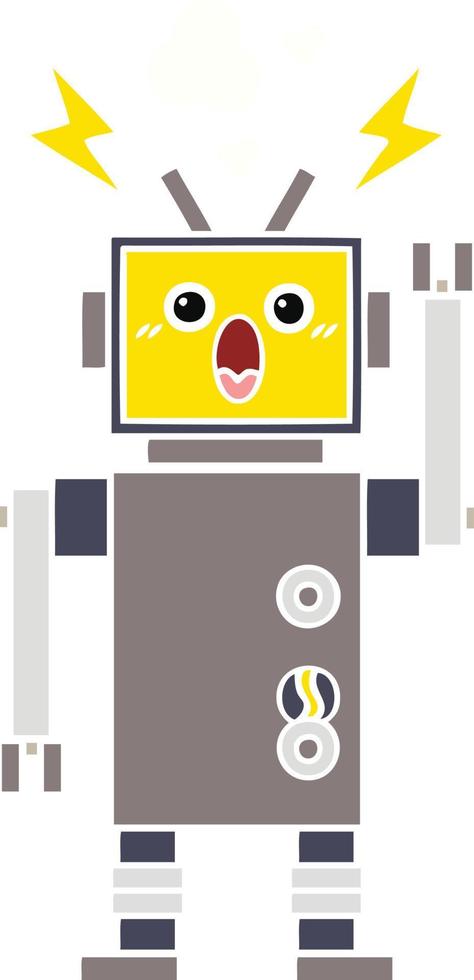 flat color retro cartoon broken robot vector