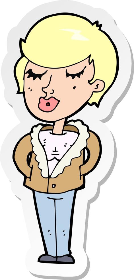 sticker of a cartoon cool relaxed woman vector