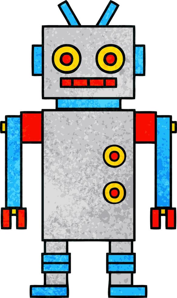 retro grunge texture cartoon dancing robot vector