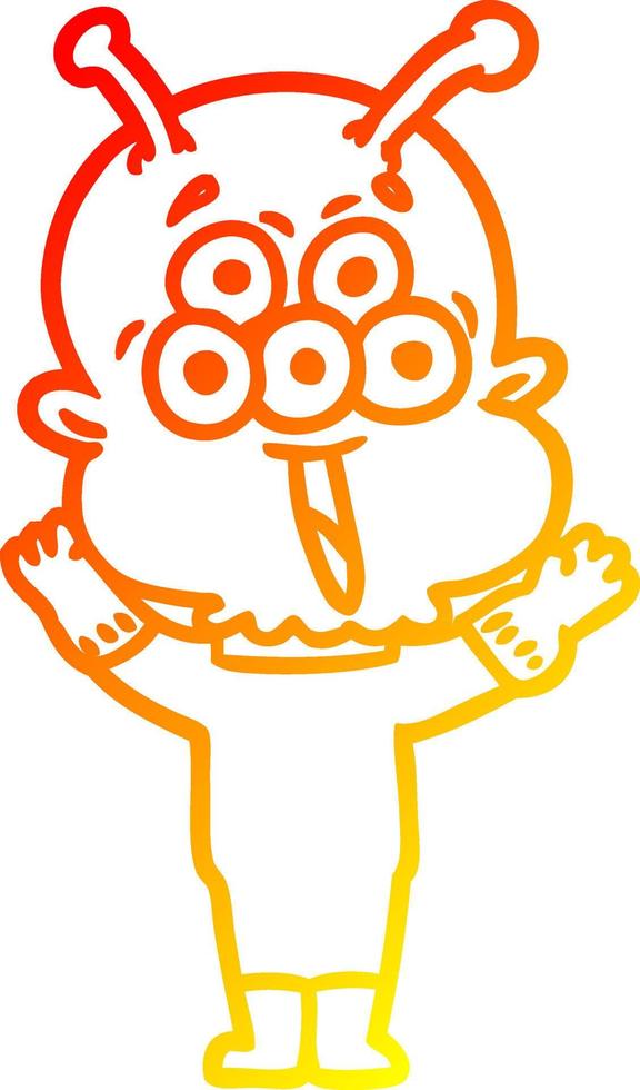 warm gradient line drawing happy cartoon alien vector