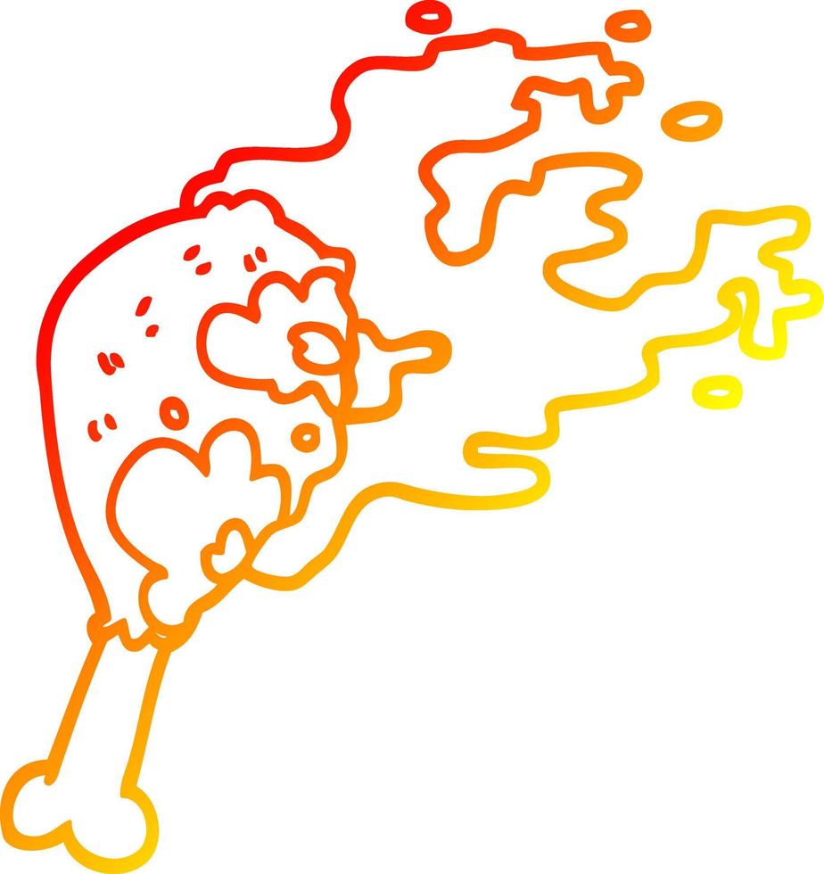 dibujo de línea de gradiente cálido pierna de pollo cocida de dibujos animados vector