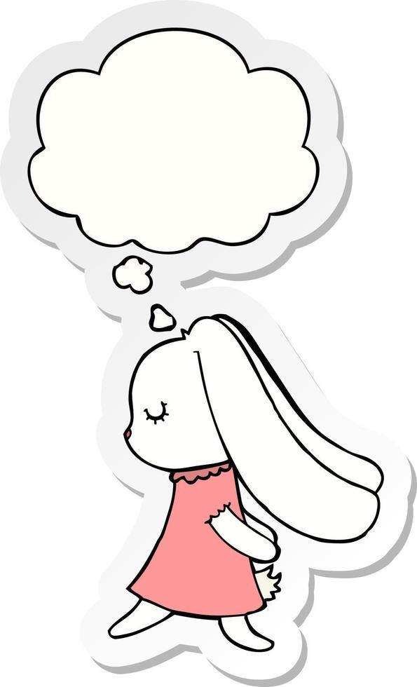 cute cartoon rabbit and thought bubble as a printed sticker vector