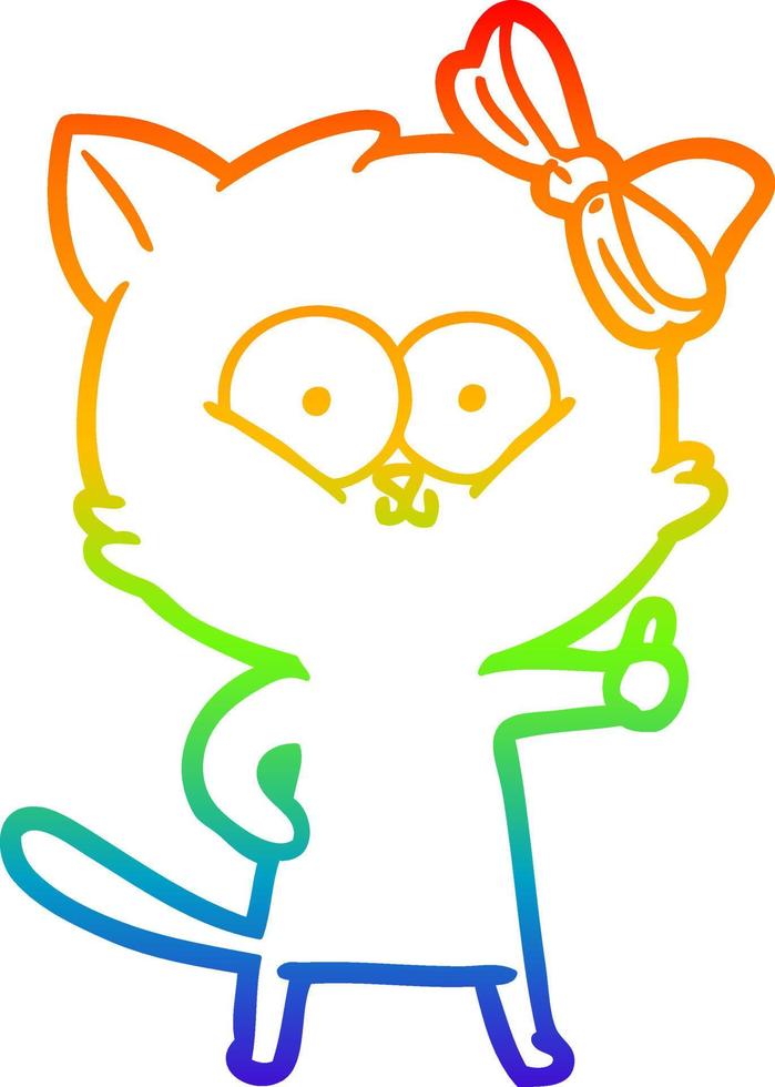 rainbow gradient line drawing cartoon cat vector