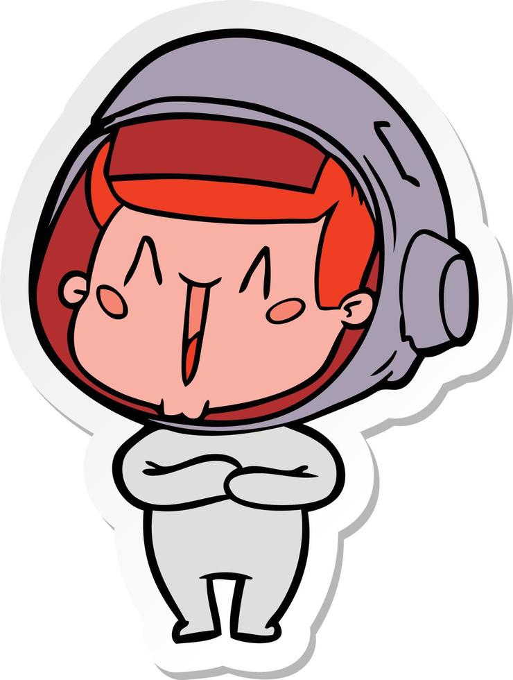 sticker of a happy cartoon astronaut vector