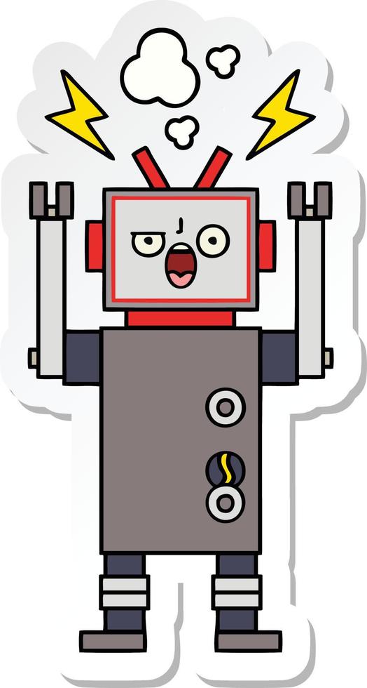 sticker of a cute cartoon broken robot vector