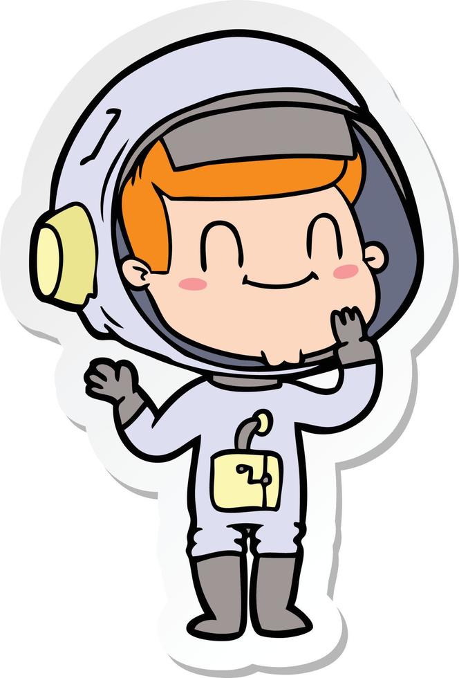sticker of a happy cartoon astronaut man vector