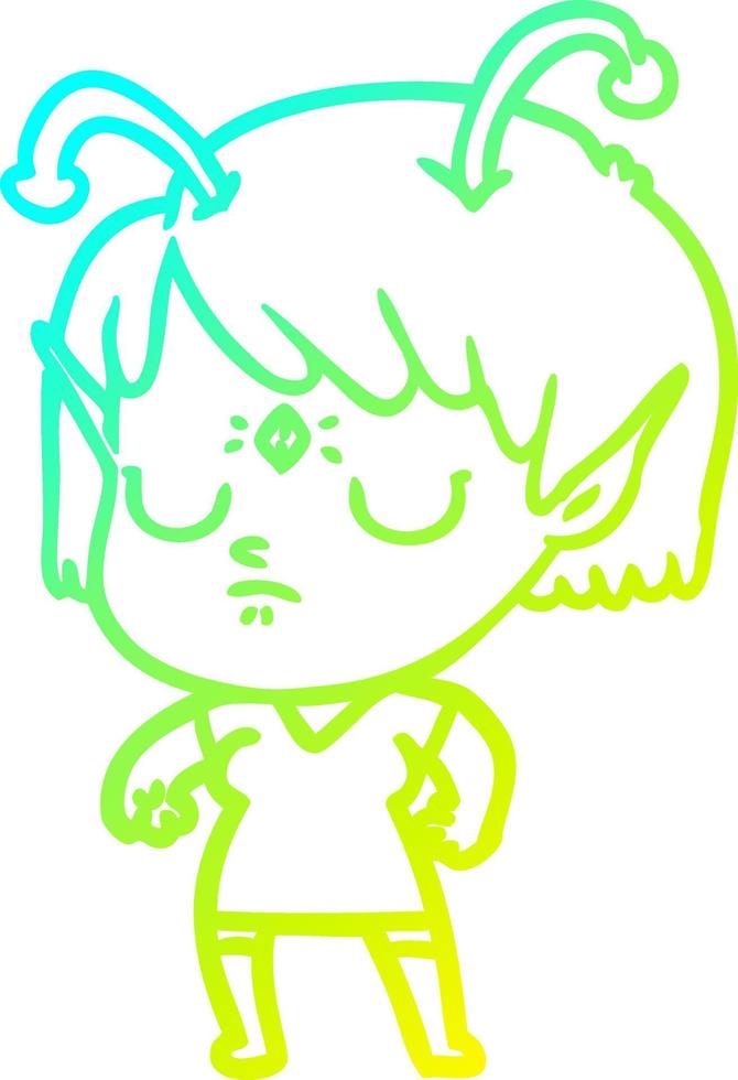 cold gradient line drawing cartoon alien girl vector