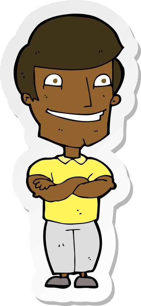 sticker of a cartoon grinning man vector