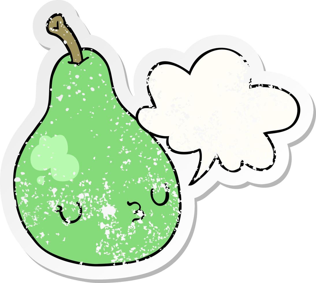 cartoon pear and speech bubble distressed sticker vector