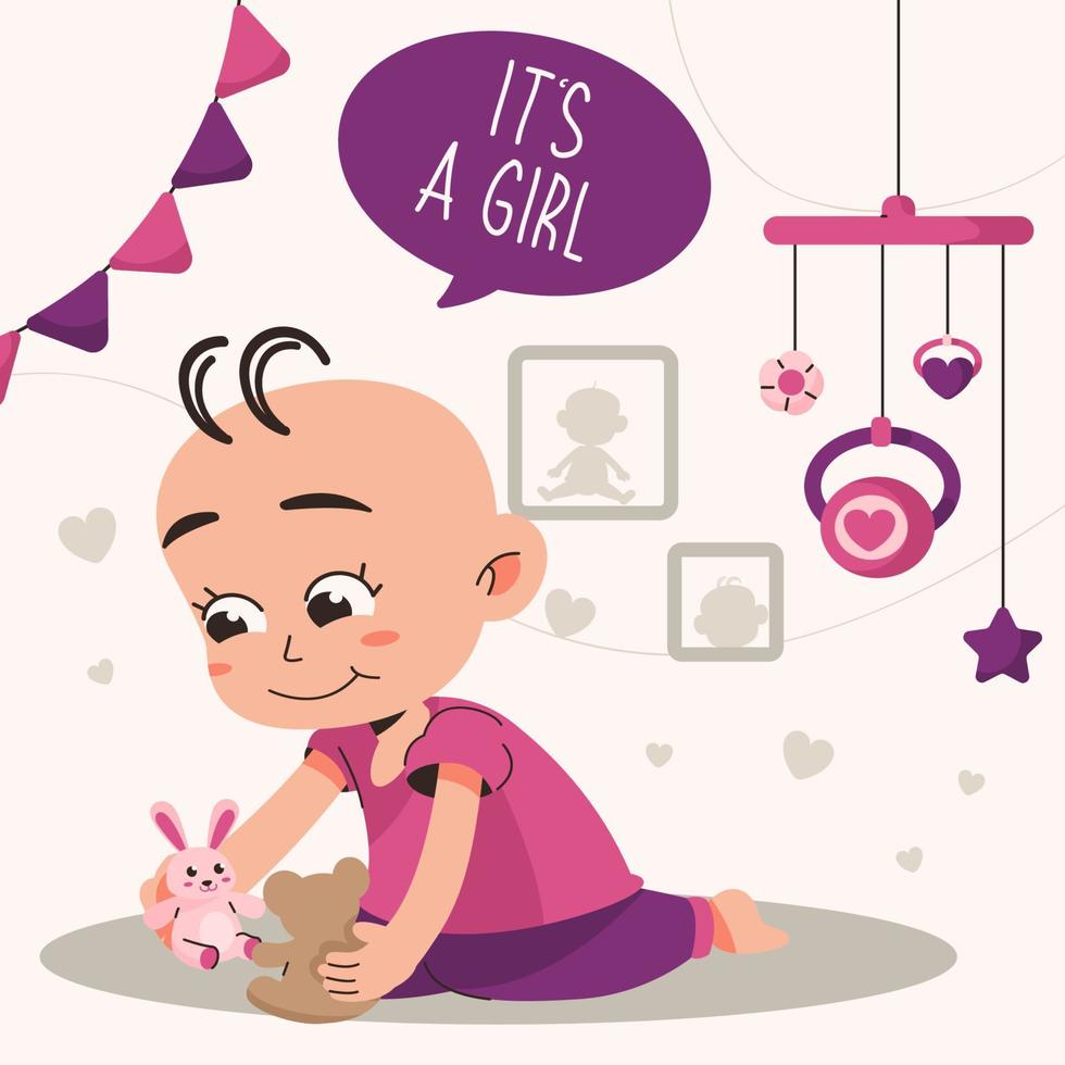 Cute Baby Girl Born Day Concept vector