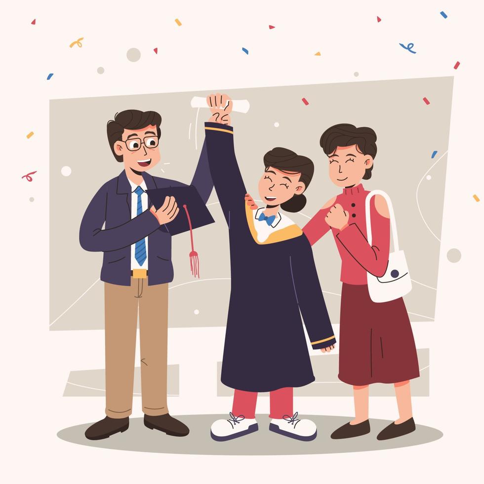 Celebrating Graduation with Parents Concept vector