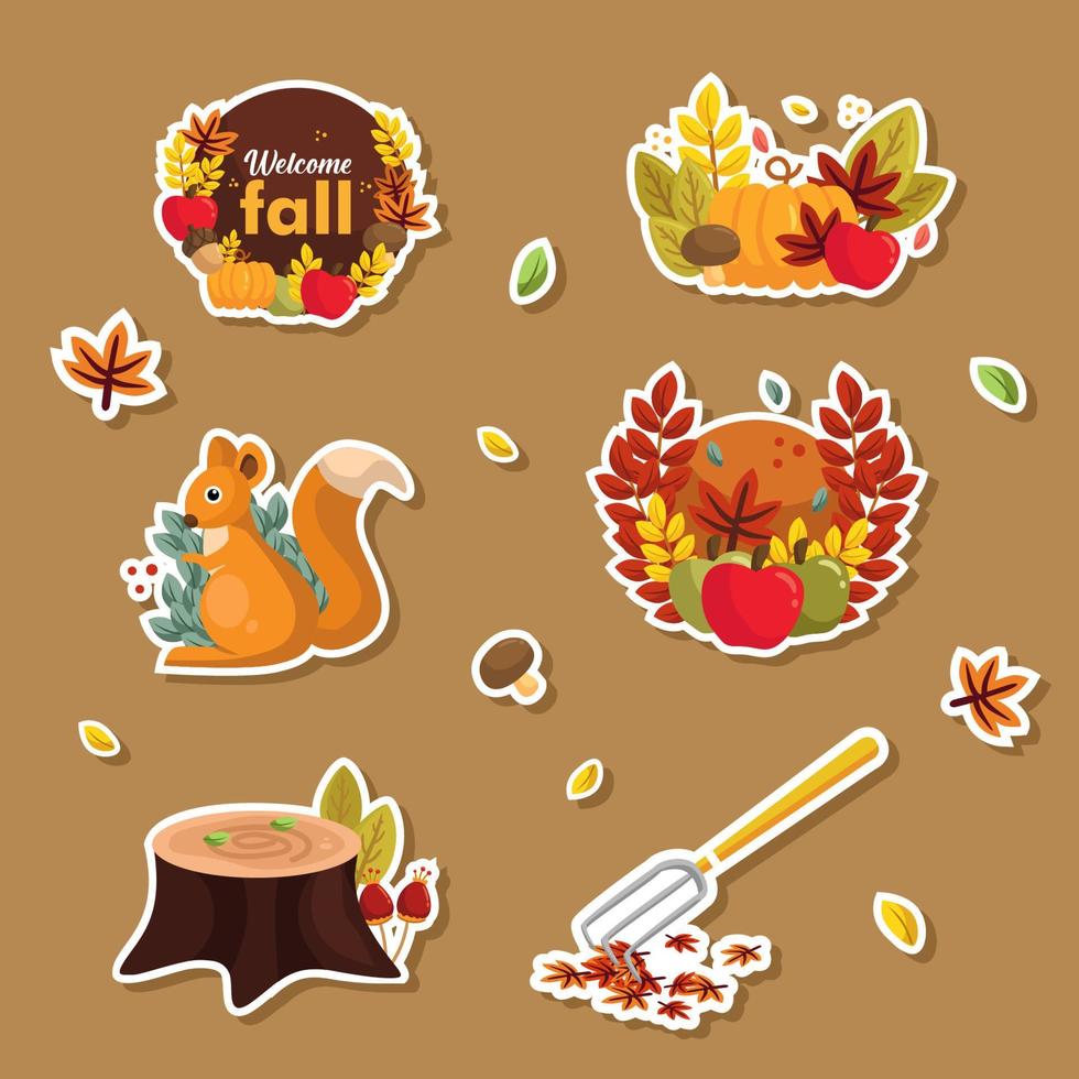 Fall Floral Sticker Collection vector