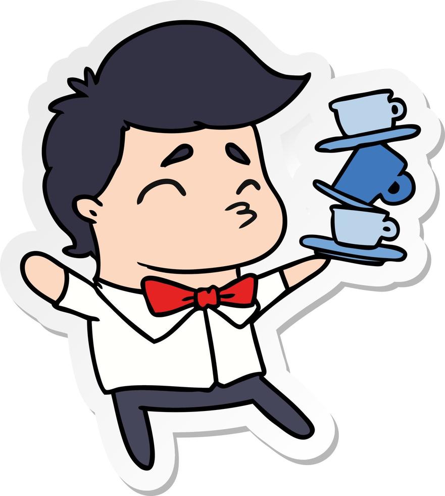 sticker cartoon of a kawaii cute waiter vector