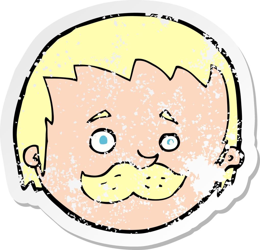 retro distressed sticker of a cartoon man with mustache vector