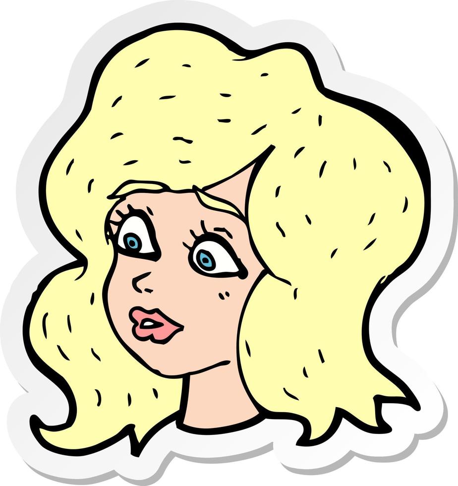 sticker of a cartoon woman looking concerned vector
