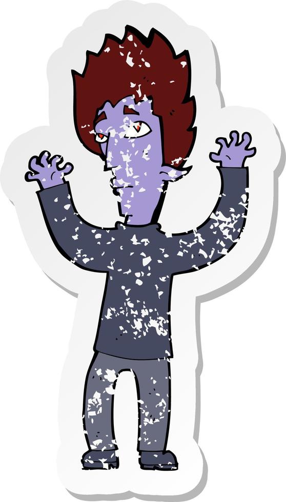 retro distressed sticker of a cartoon vampire giving up vector