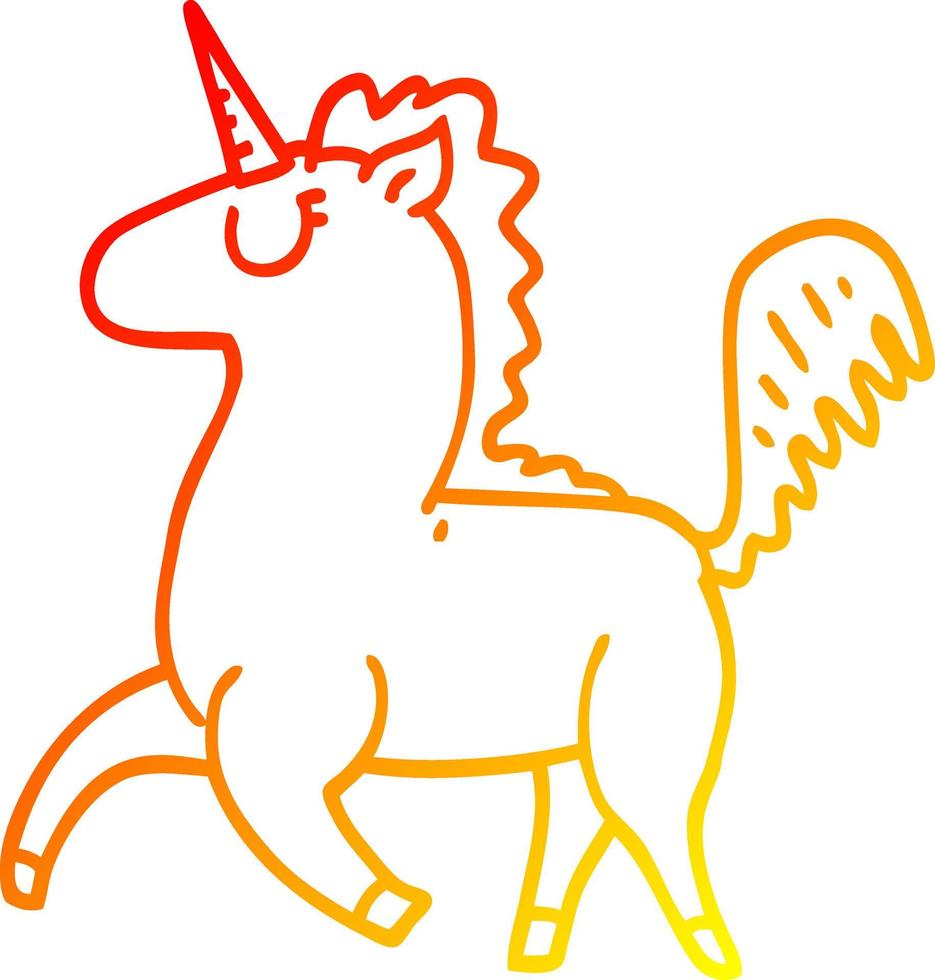 unicornio de dibujos animados de dibujo de línea de gradiente cálido vector