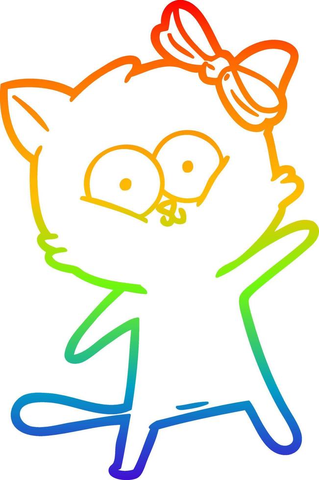 rainbow gradient line drawing cartoon cat vector