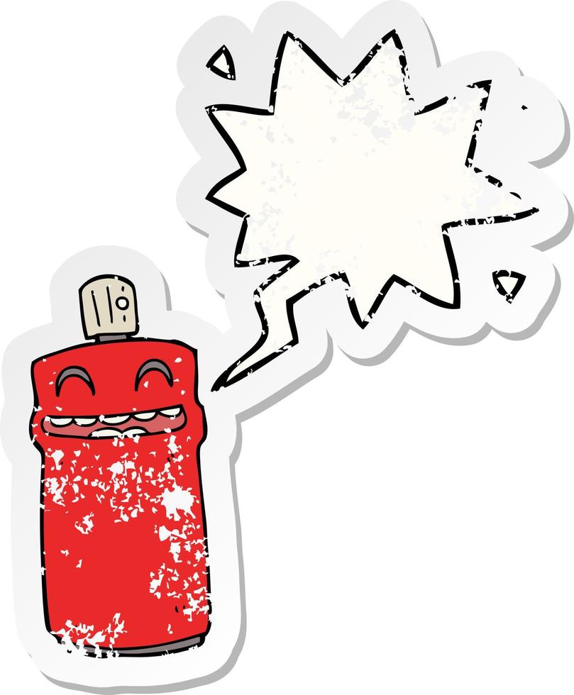 cartoon spray can and speech bubble distressed sticker vector
