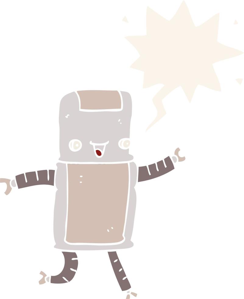cartoon robot and speech bubble in retro style vector