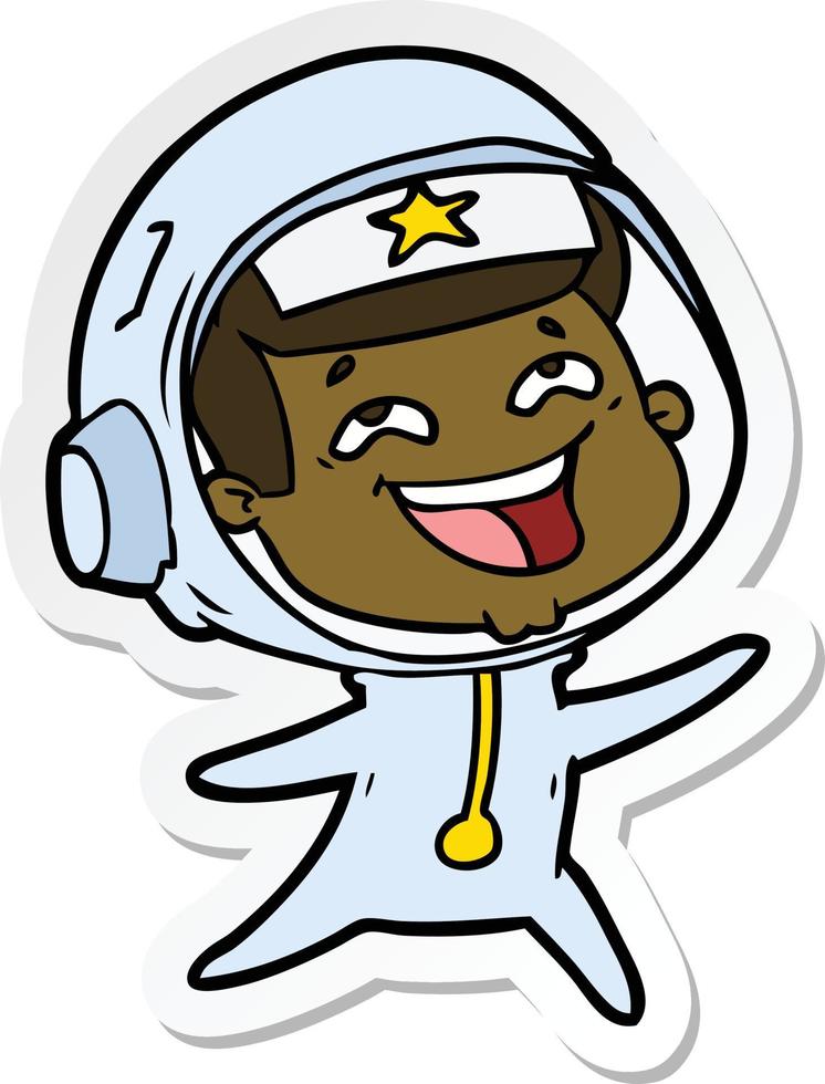 sticker of a cartoon laughing astronaut vector