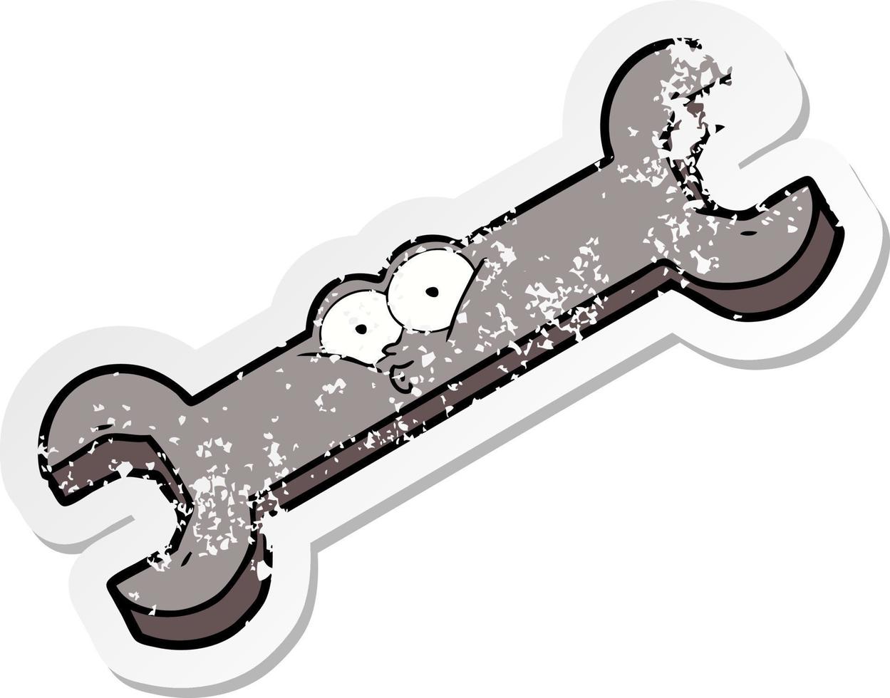 distressed sticker of a cartoon spanner vector
