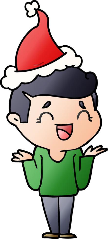 gradient cartoon of a laughing confused man wearing santa hat vector