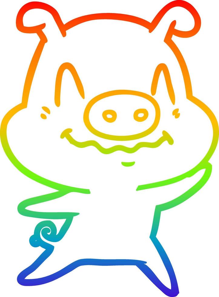 rainbow gradient line drawing nervous cartoon pig vector