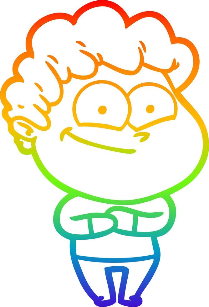rainbow gradient line drawing cartoon happy man vector