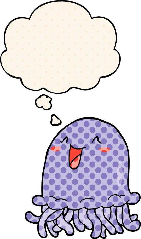 cartoon jellyfish and thought bubble in comic book style vector