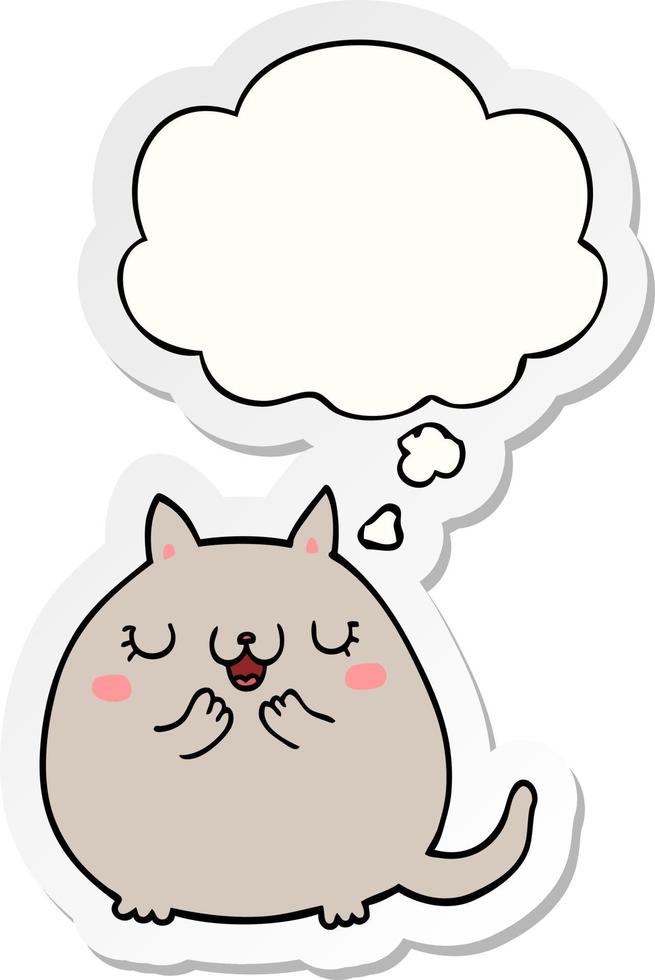 cartoon cute cat and thought bubble as a printed sticker vector