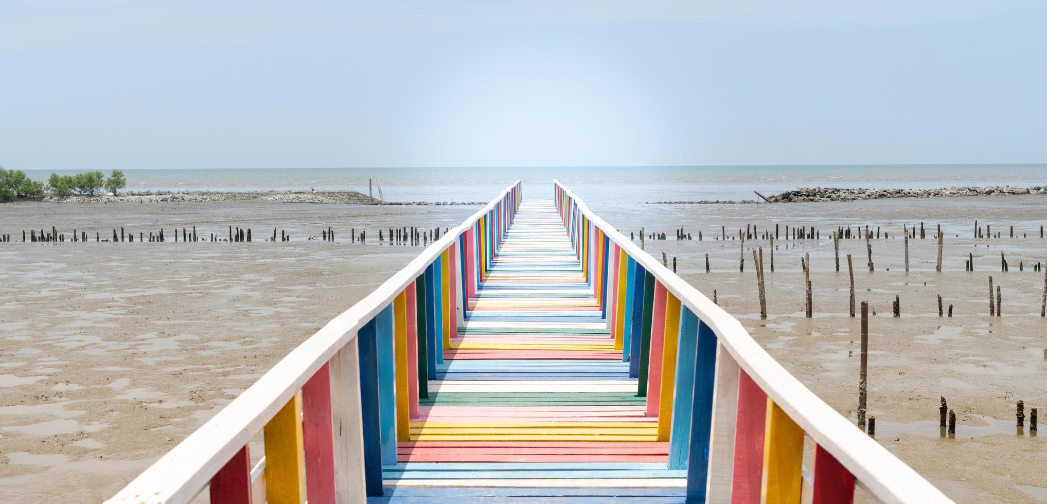 The scenic viewpoint at the rainbow bridge which that on to the sea and the viewpoint at Samut Sakorn province. photo