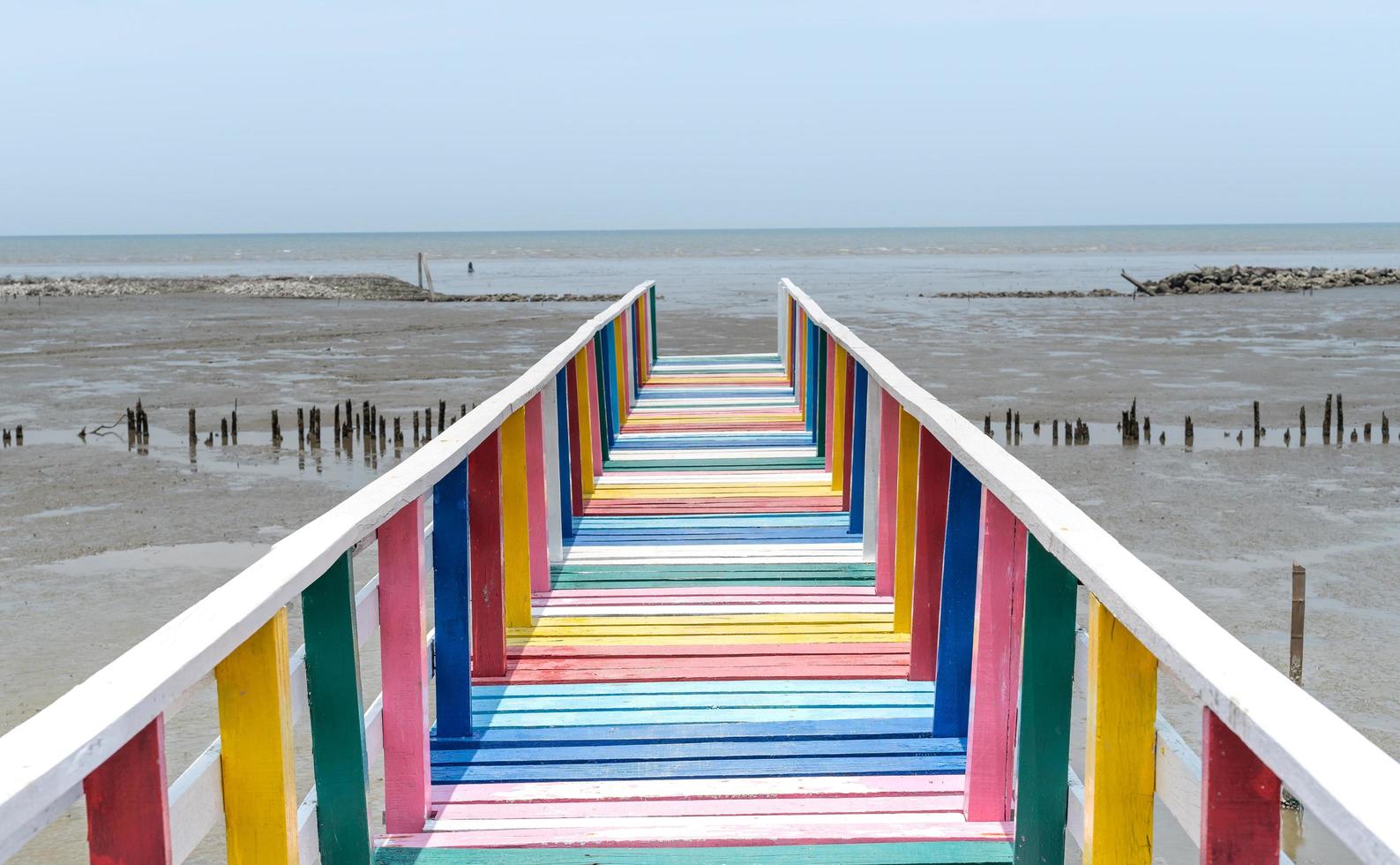 The scenic viewpoint at the rainbow bridge which that on to the sea and the viewpoint at Samut Sakorn province, Thailand. photo