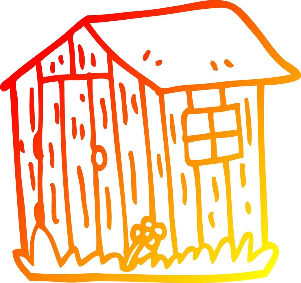 warm gradient line drawing cartoon wooden shed vector
