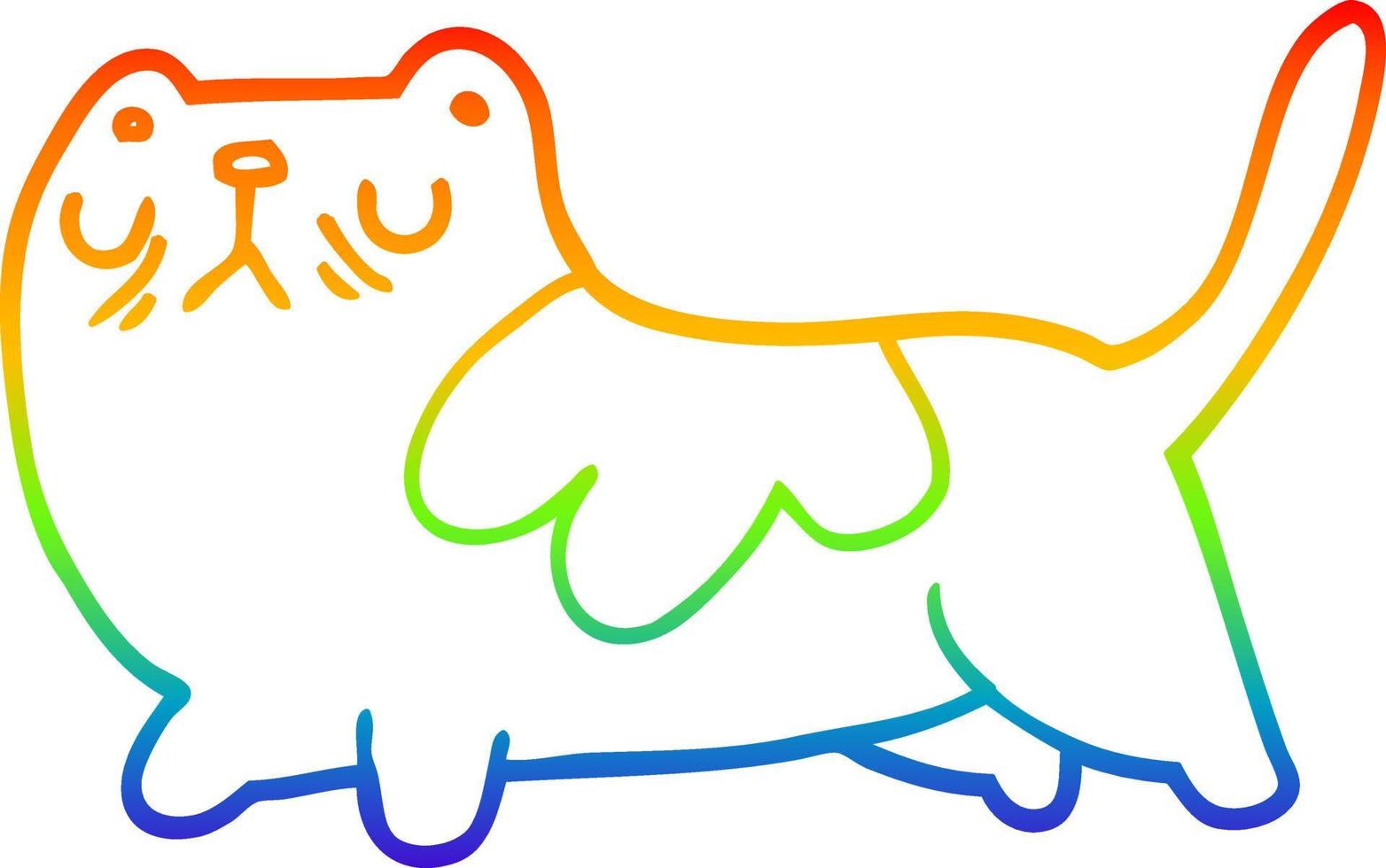 gato de dibujos animados de dibujo de línea de gradiente de arco iris vector