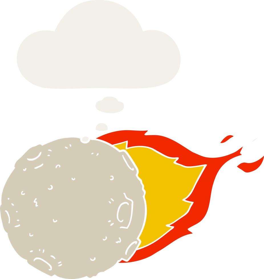 meteorito de dibujos animados y burbuja de pensamiento en estilo retro vector