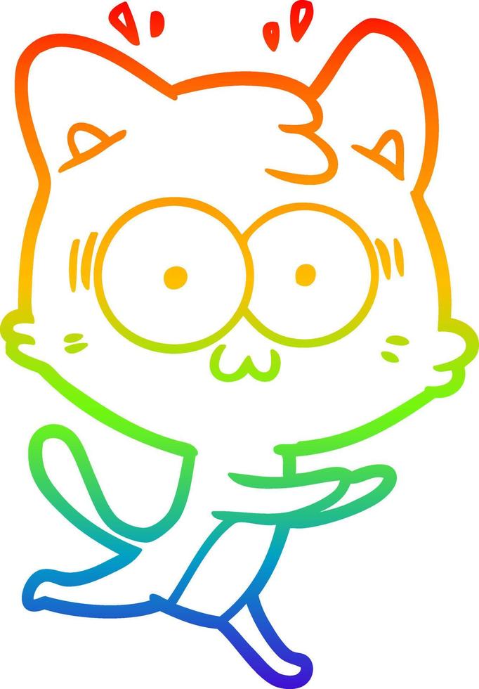 rainbow gradient line drawing cartoon surprised cat running vector