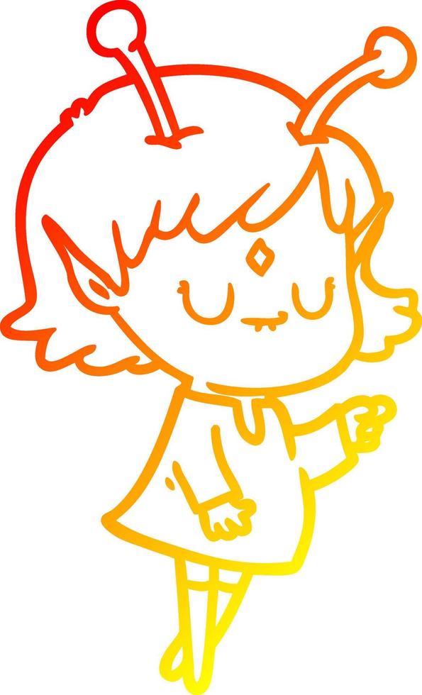 warm gradient line drawing cartoon alien girl vector