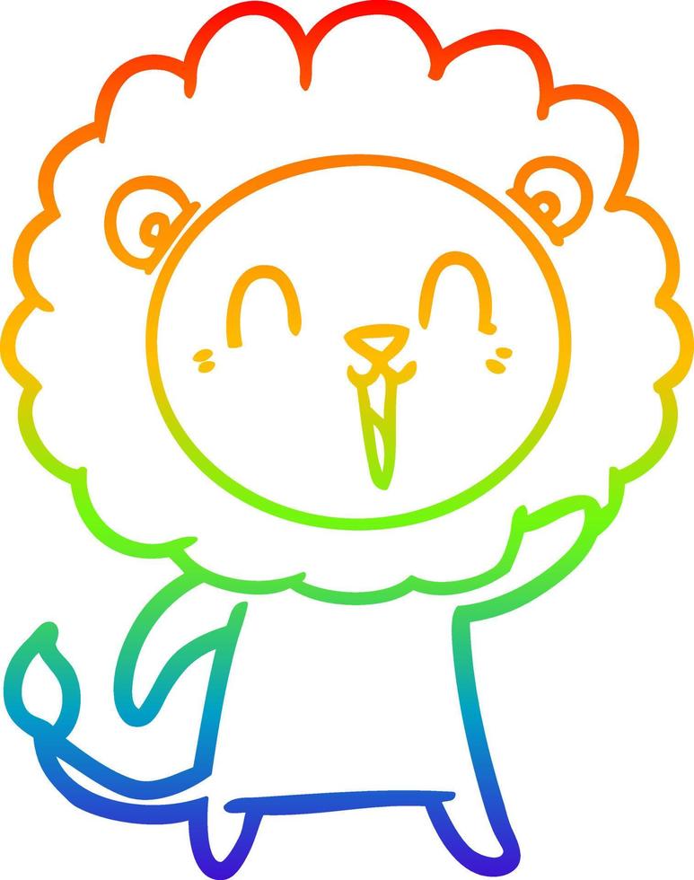 rainbow gradient line drawing laughing lion cartoon vector