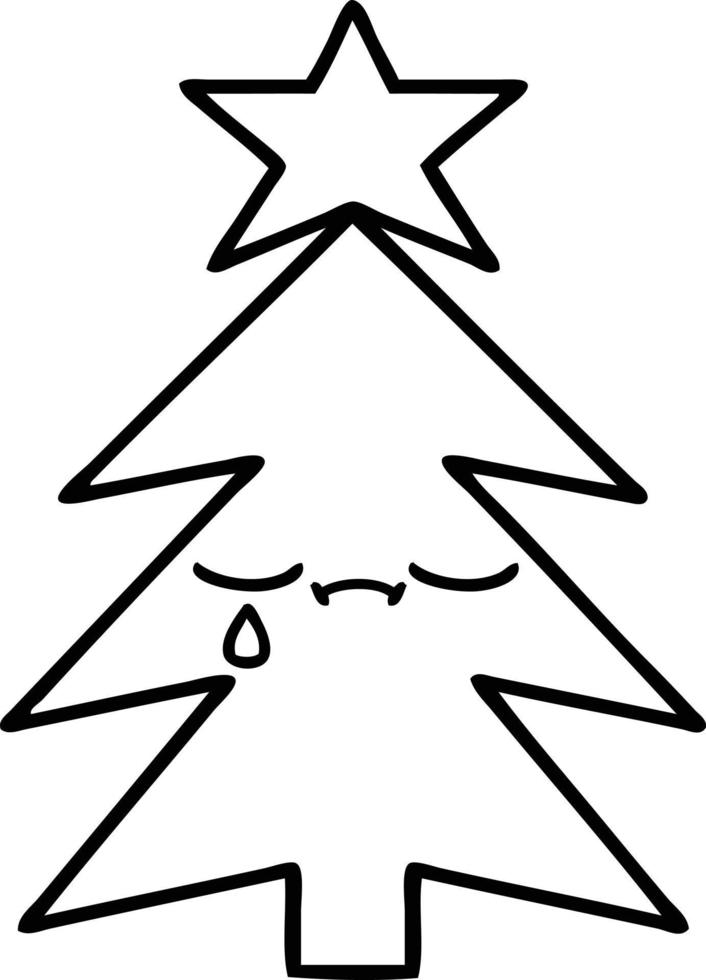 line drawing cartoon christmas tree vector