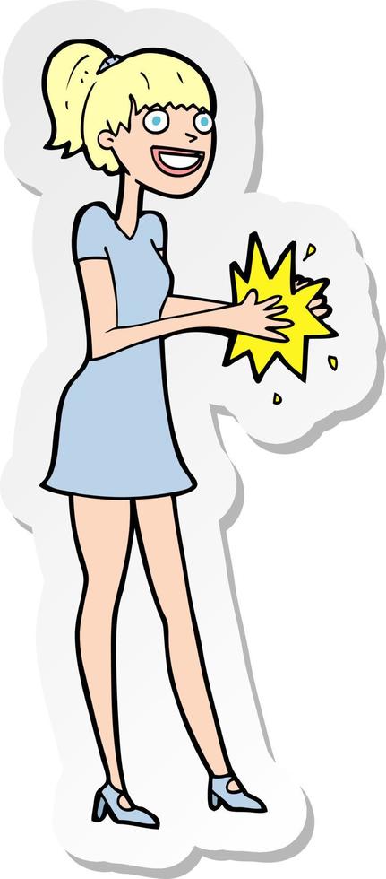 sticker of a cartoon woman clapping hands vector